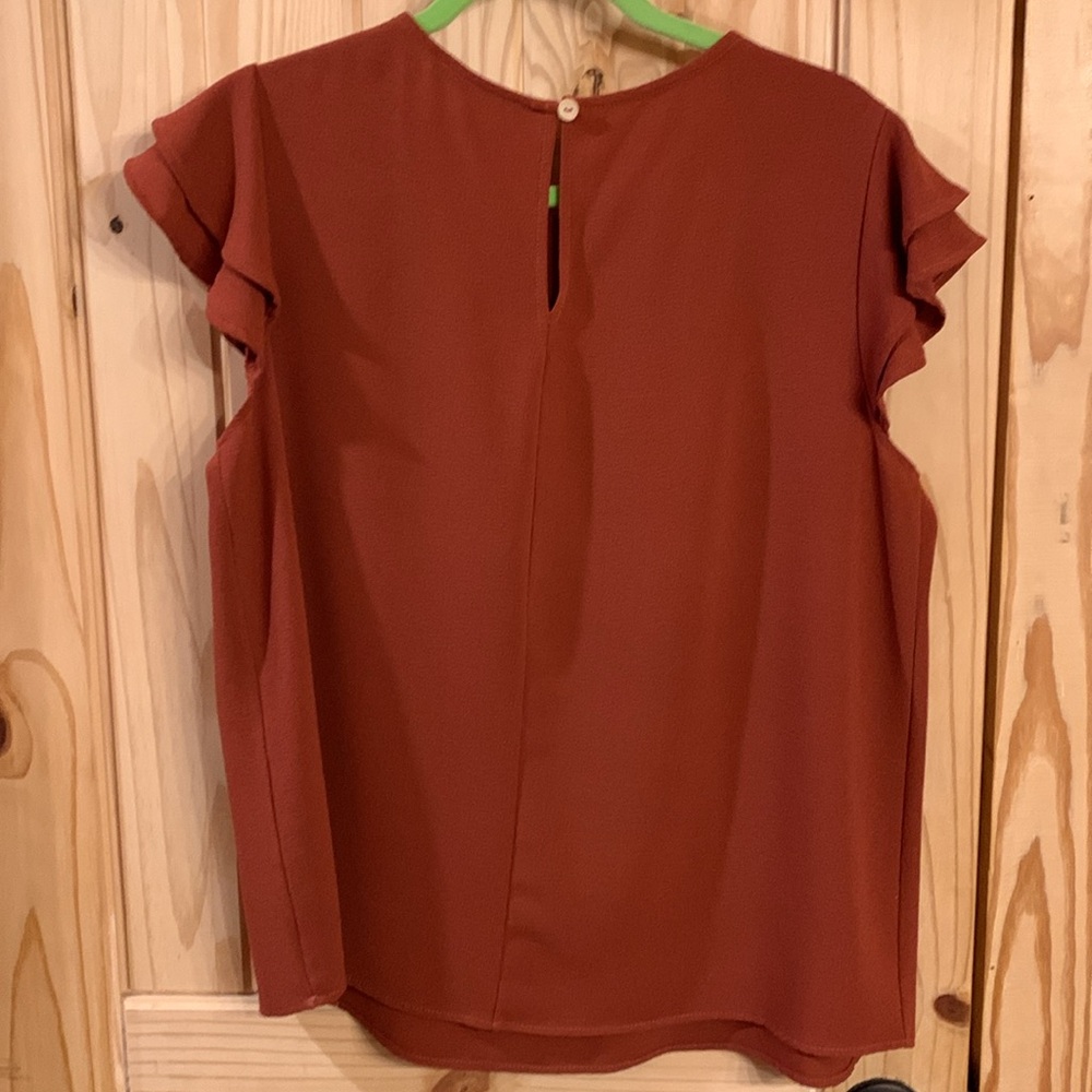 Rust Colored Ruffle Sleeves Blouse Size Large - Picture 4 of 4